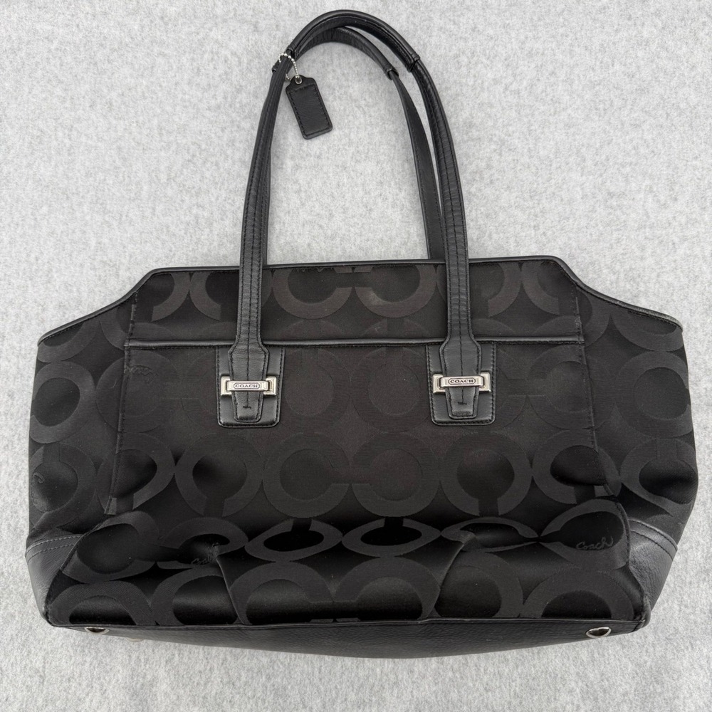 Coach Taylor Op Art Signature Tote Black Jacquard Leather Handbag F25501 - Picture 8 of 10